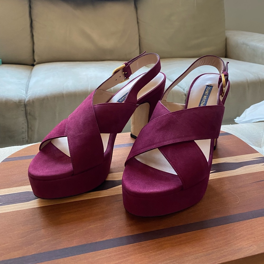 Fuschia Suede Stuart Weitzman Sandal Heels